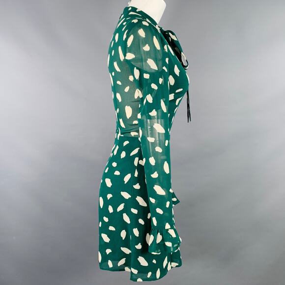 REFORMATION Size 0 Green White Viscose Abstract A-Line Dress - Picture 3 of 6
